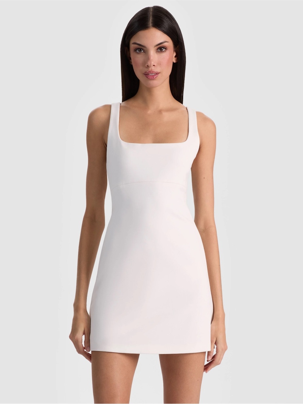 Alice + Olivia Square-Neck Mini Dress in Off-White